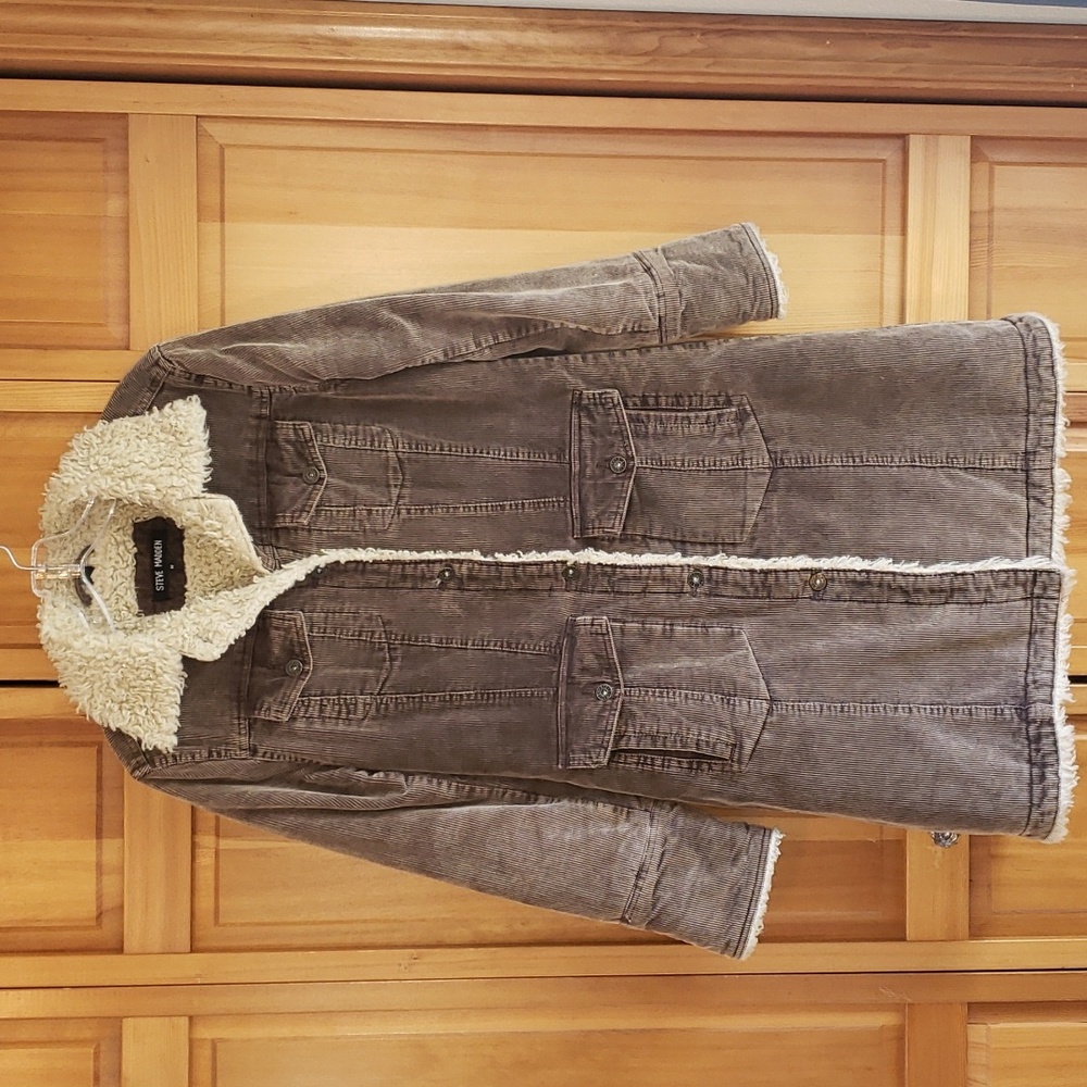 Steve Madden Brown Corduroy/Faux Fur Button Down Full Length Coat Size M